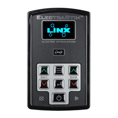 ElectraStim Linx Dual Channel App Controlled E-Stim Tens Electro Stimulator on a white background