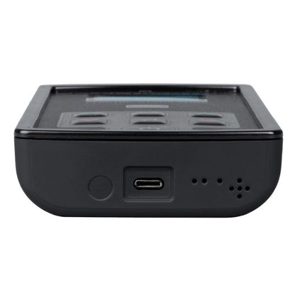 Black electronic device with ports on a white background