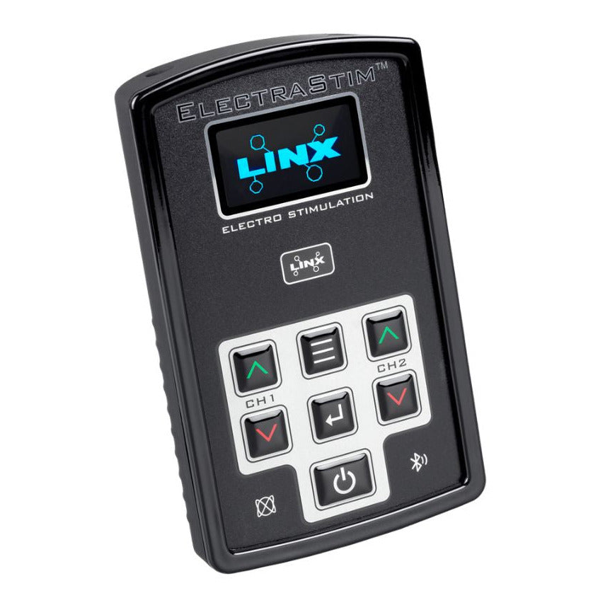 ElectraStim Linx Dual Channel App Controlled E-Stim Tens Electro Stimulator on a white background