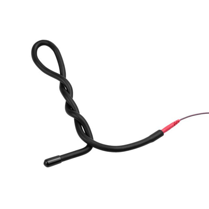 Black cable with a red end on a white background