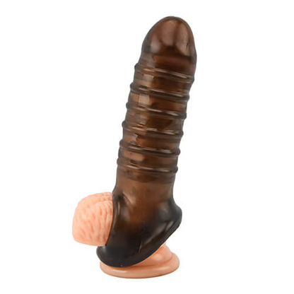 Sexual product with brown shaft and pink base on a white background