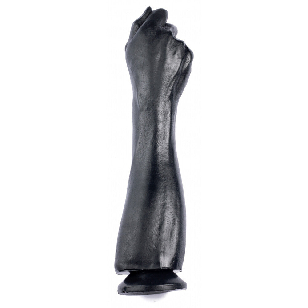 Black fist shaped dildo on a white background