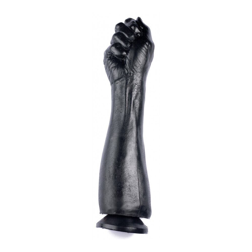Black fist dildo on a white background