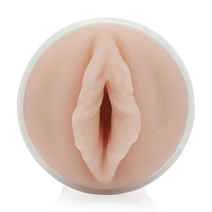 Realistic silicone model of a female genitalia on a white background