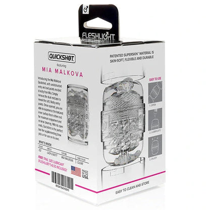 Fleshlight Quickshot packaging featuring Mia Malkova on a white background