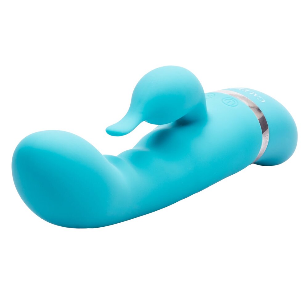 Turquoise silicone sex toy on a white background