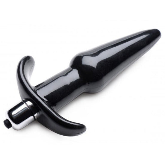 Black vibrating anal plug on a white background