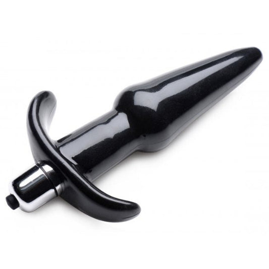 Black vibrating anal plug on a white background