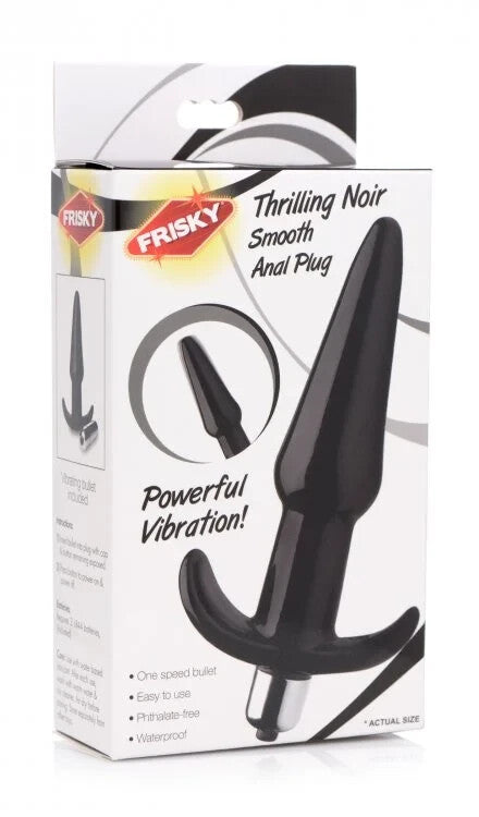 Black anal plug packaging with 'Frisky' branding on a white background