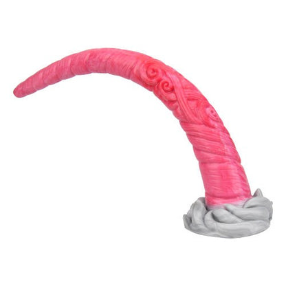 Pink and gray textured dildo resembling a tentacle on a white background