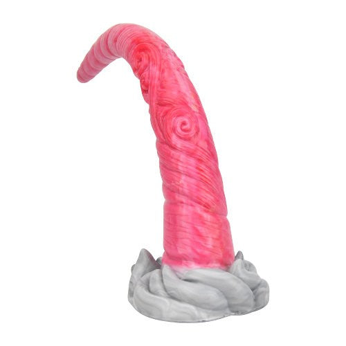 Pink and gray fantasy creature dildo on a white background