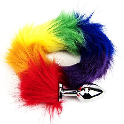 Furry Fantasy Rainbow Tail Butt Plug Silicone Fetish BDSM Pet Play Kink 36cm