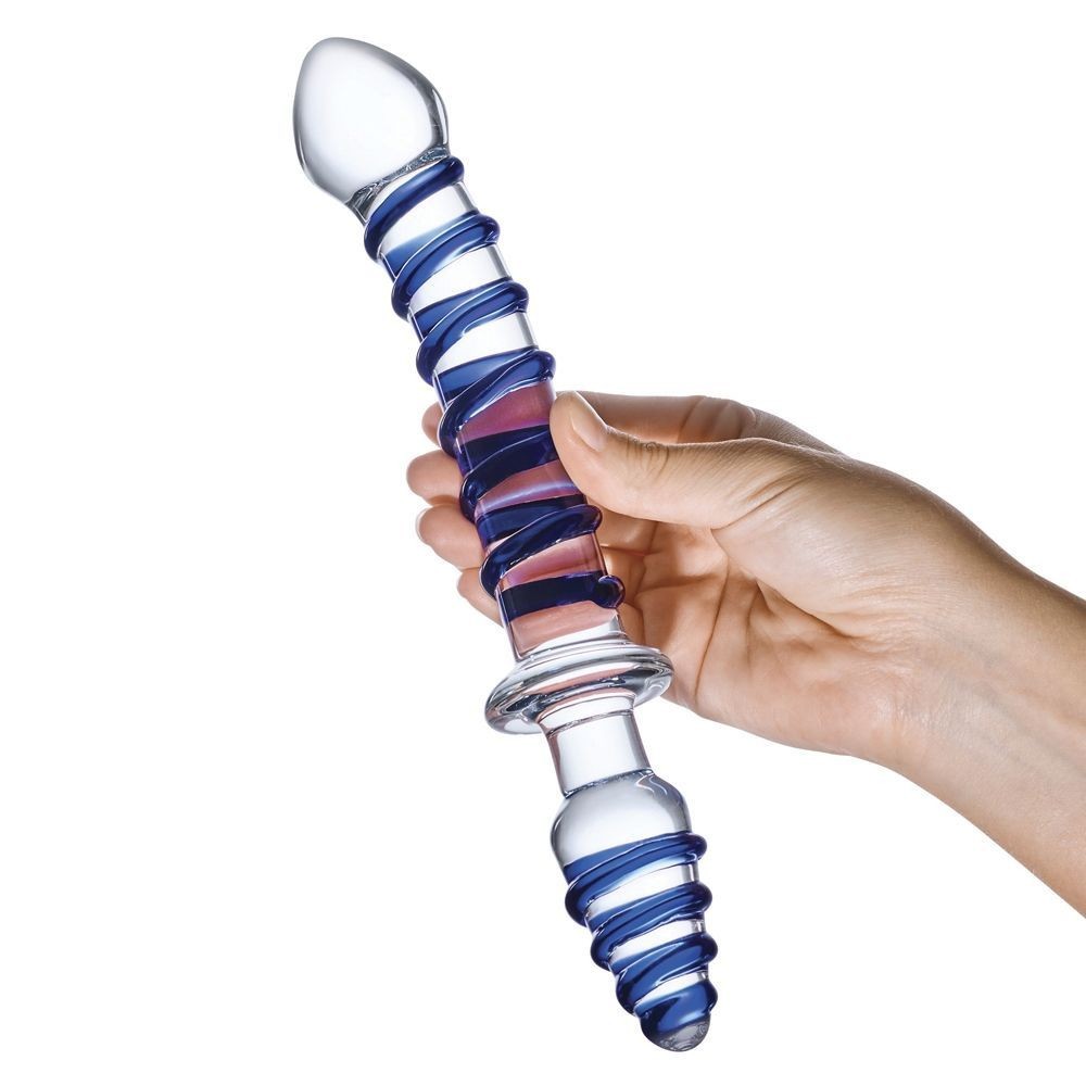 Glas 10 Inch Mr Swirly Dual Double End Handblown Glass Cock Dildo Anal Butt Plug 1