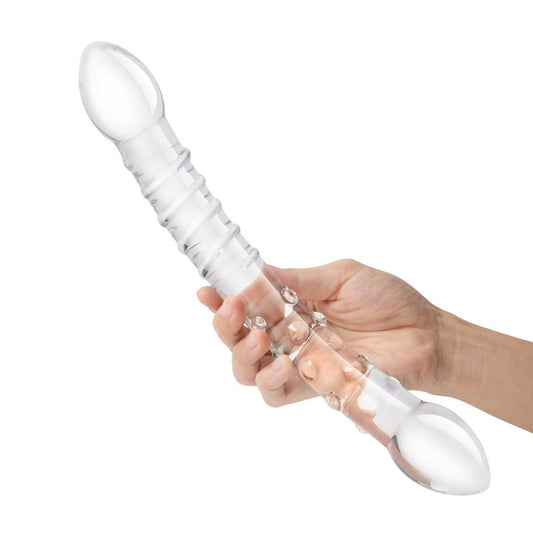 Gläs 12 Inch Girthy Double Trouble Handblown Glass Cock Glass Dildo Massager