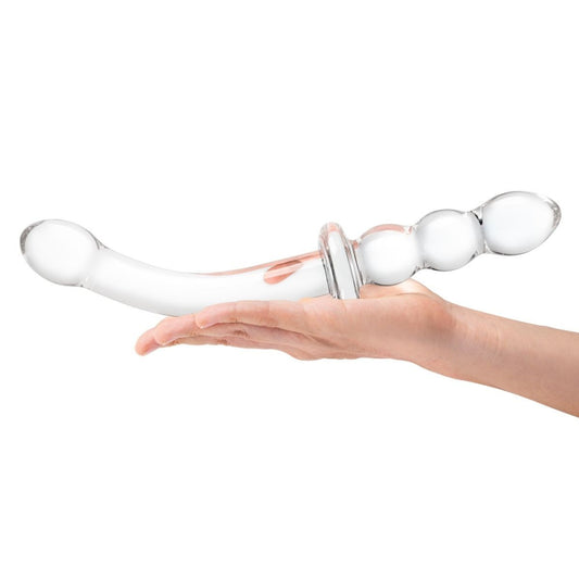 Gläs 12 Inch Girthy Ribbed Double End Handblown Glass Cock Dildo Anal Butt Plug
