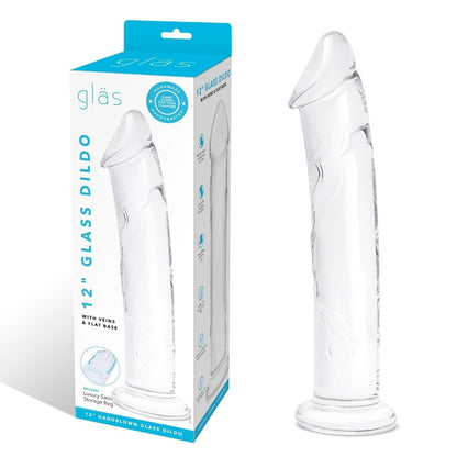 Gläs 12 Inch Standing Handblown Veiny Glass Cock Glass Dildo Flat Base Massager