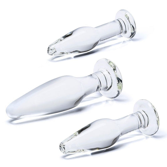 Gläs 3 Piece Anal Training Luxury Handblown Glass Butt Plug Ass Sex Toy Kit Set