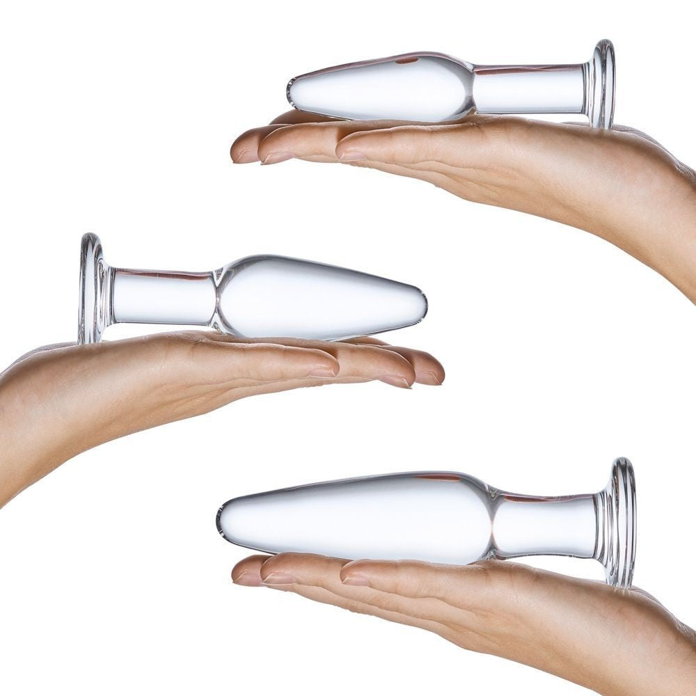 Gläs 3 Piece Anal Training Luxury Handblown Glass Butt Plug Ass Sex Toy Kit Set