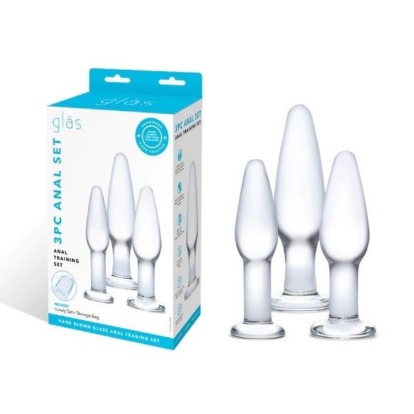 Gläs 3 Piece Anal Training Luxury Handblown Glass Butt Plug Ass Sex Toy Kit Set