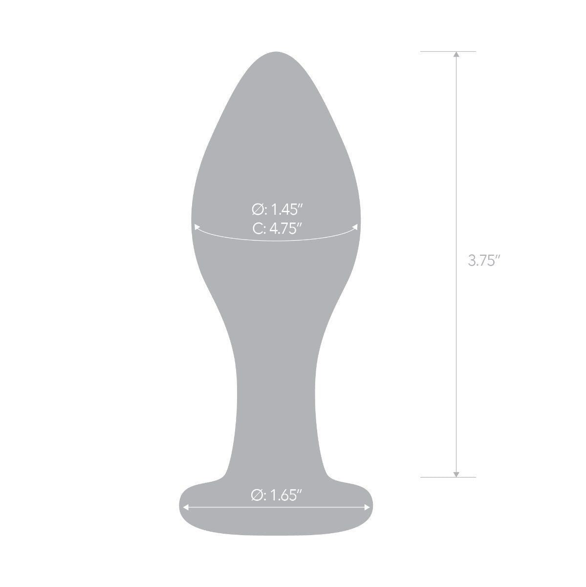 Gray silhouette of a butt plug with measurements on a white background