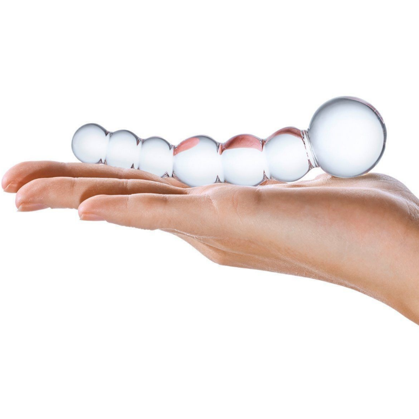 Gläs 5 Inch Curved Ribbed Beaded Luxury Handblown Glass Dildo Anal Massager