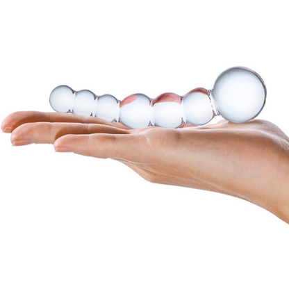 Gläs 5 Inch Curved Ribbed Beaded Luxury Handblown Glass Dildo Anal Massager