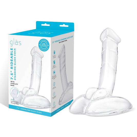 Clear glass standing cock with packaging on a white background