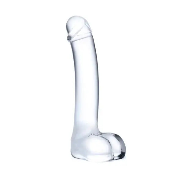Clear glass dildo on a white background