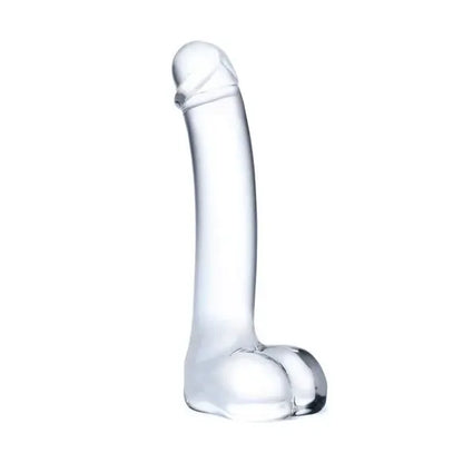 Clear glass dildo on a white background
