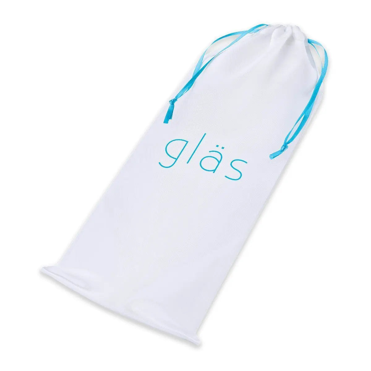 White drawstring bag with 'glas' branding on a white background
