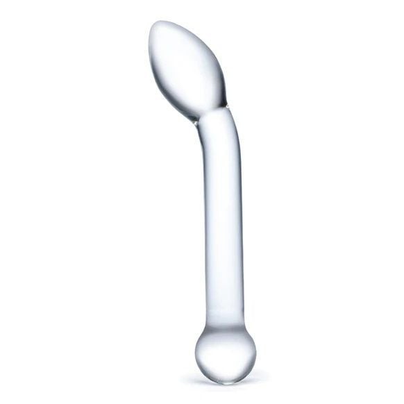 Clear glass dildo on a white background