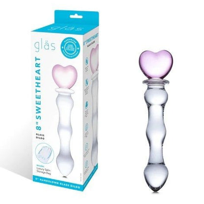 Glass 'Sweetheart' product with heart-shaped design and packaging on a white background