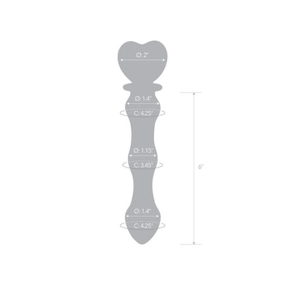 Measurement chart for a heart-shaped dildo with dimensions on a white background