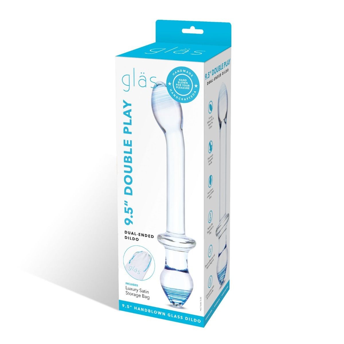 Gläs 9.5 Inch Double Play Dual Ended Handblown Glass Cock Dildo Anal Butt Plug