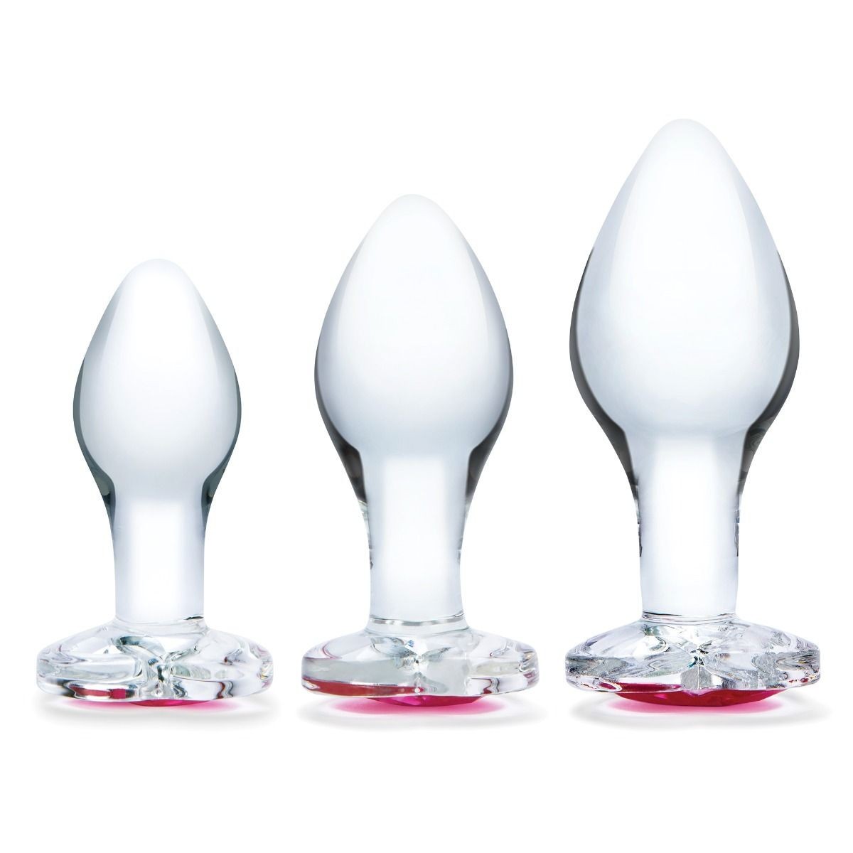 Gläs Heart Jewel Anal Training Handblown Glass Butt Plug 3 Piece Ass Sex Kit Set