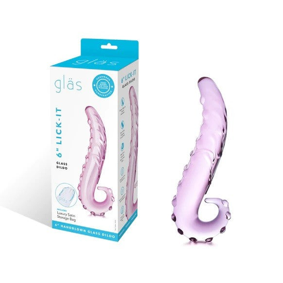 Gläs Lick It Glass 6 Inch Curved Dildo Pink Sexy Tentacle Textured Clit Massager