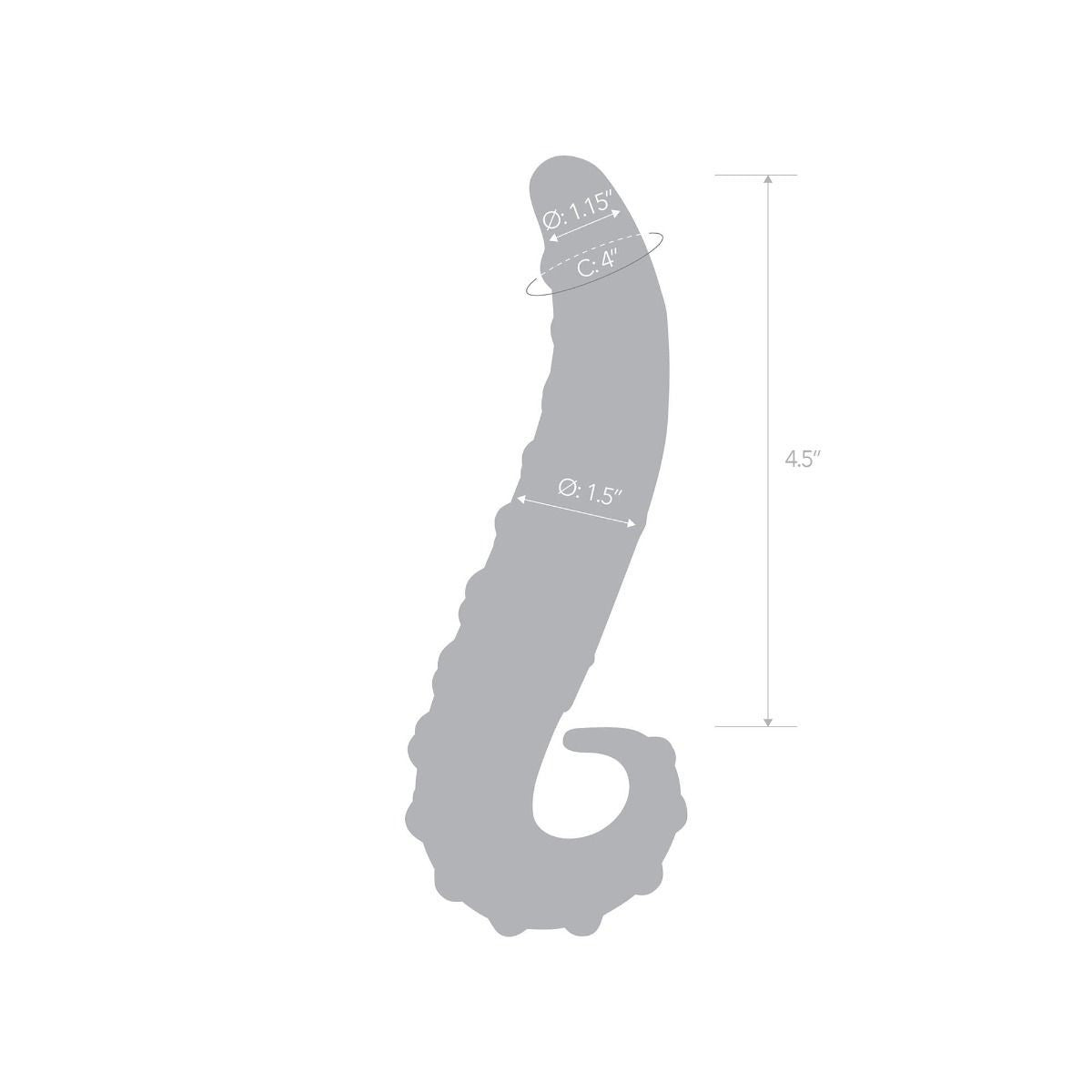 Gray silhouette of a dildo with measurements on a white background