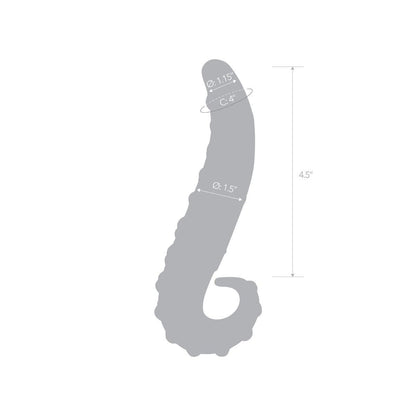 Gray silhouette of a dildo with measurements on a white background