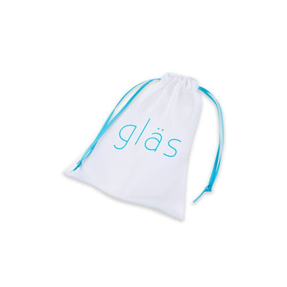 White drawstring bag with 'glas' branding on a white background