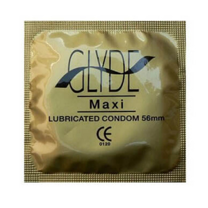 Glyde Maxi lubricated condom packaging on a white background