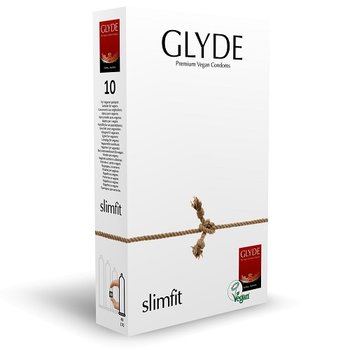 Glyde slimfit condom packaging on a white background
