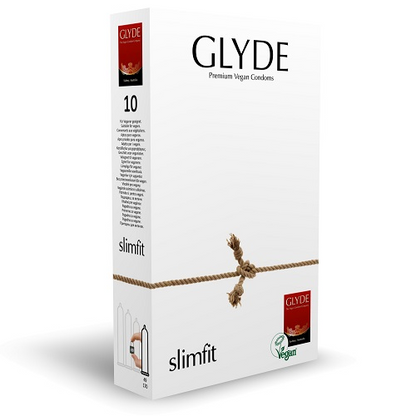 Glyde slimfit condom packaging on a white background