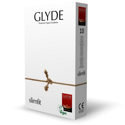 Glyde slimfit condom packaging on a white background