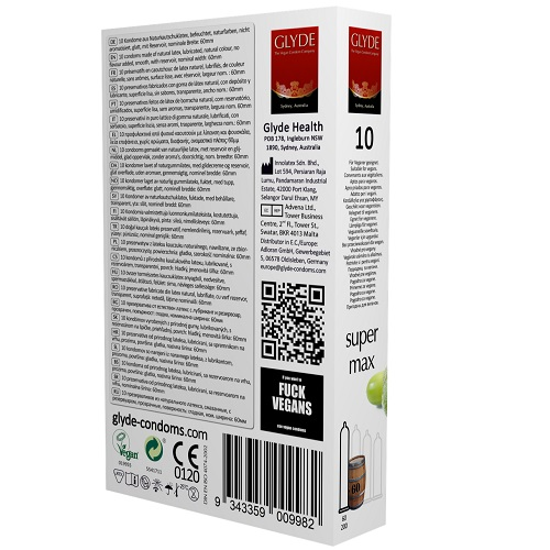 Glyde condoms packaging with text and branding on a white background