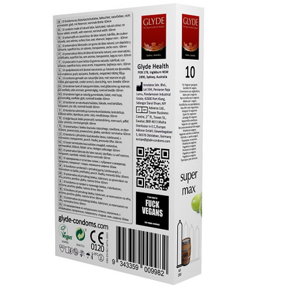 Glyde condoms packaging with text and branding on a white background