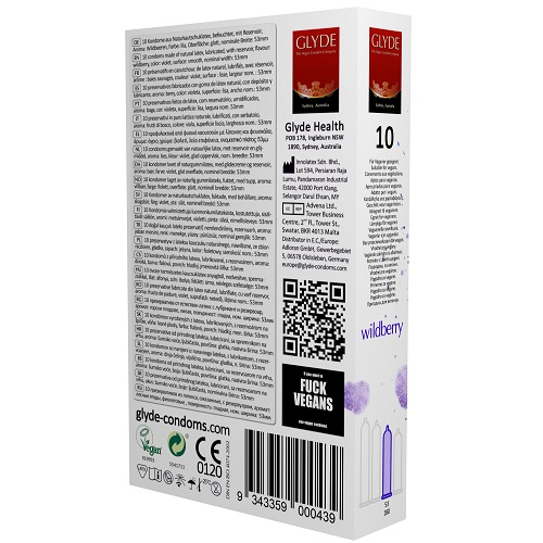 Glyde condoms packaging with text and branding on a white background