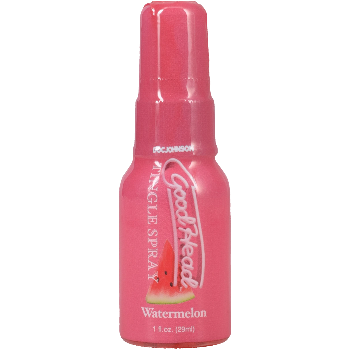 Pink bottle of GoodHead Tingle Head Spray with watermelon flavor on a white background