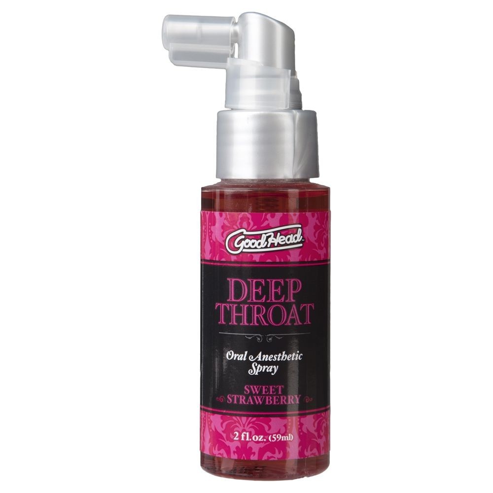 GoodHead Deep Throat Oral Anesthetic Spray bottle with pink label on white background