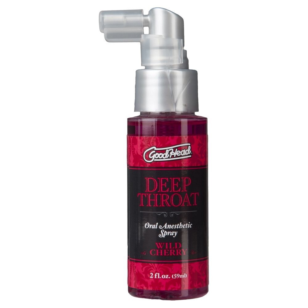 GoodHead Deep Throat Oral Anesthetic Spray bottle with red and black design on a white background