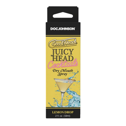 Box of Doc Johnson GoodHead Juicy Head Cocktails Lemon Drop dry mouth spray on a white background